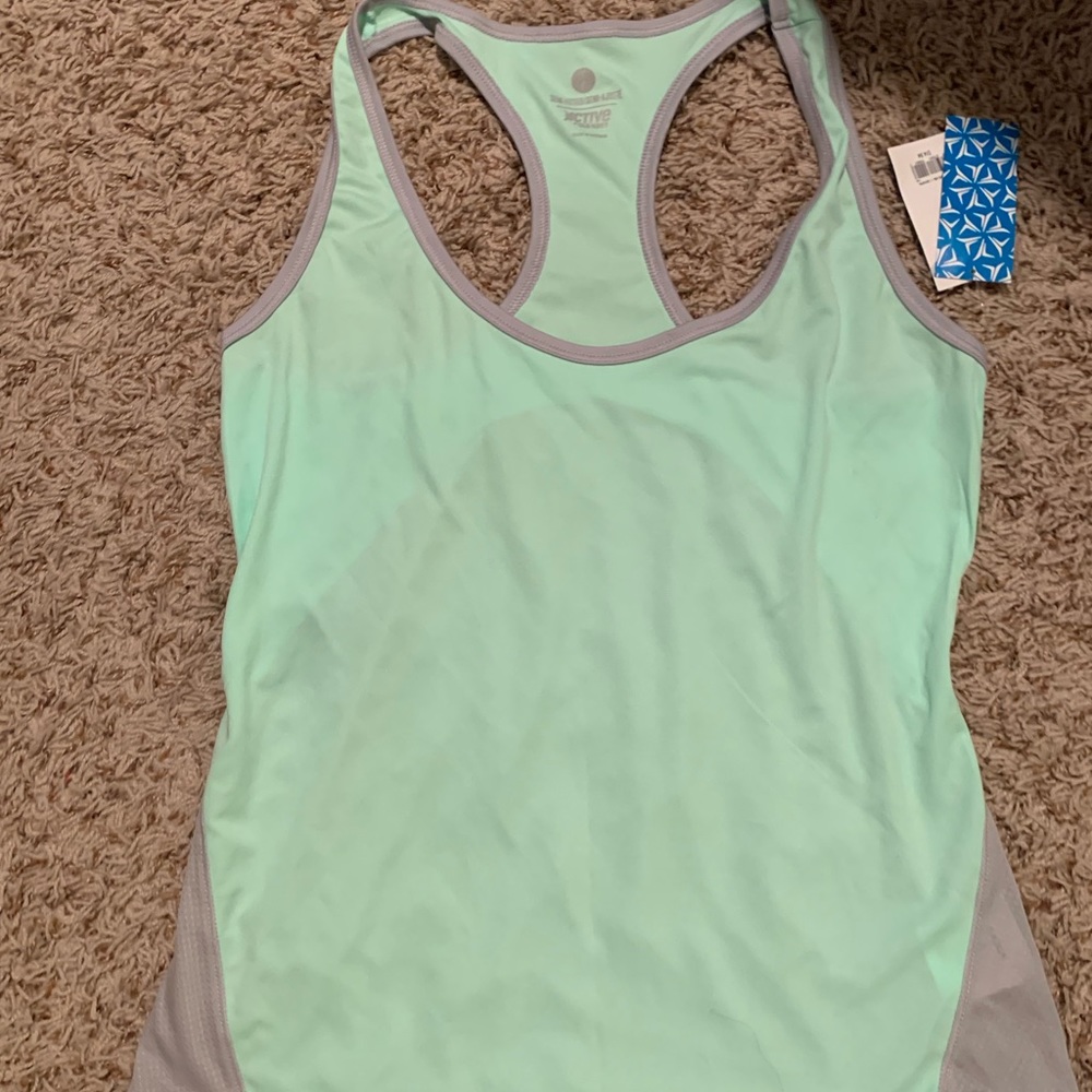 Racer back work out tank top mint green and gray